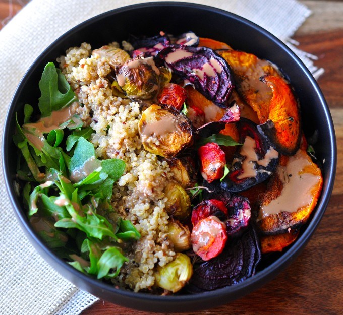 Roasted Veggie Quinoa Tahini Bowl