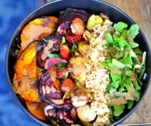 Roasted Veggie Tahini Quinoa Bowl