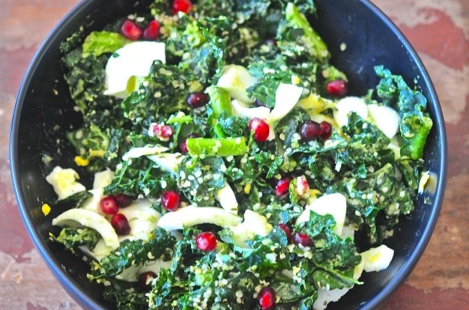 Breakfast Egg White, Kale and Pomegranate Salad