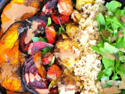 Roasted Veggie Tahini Quinoa Bowl